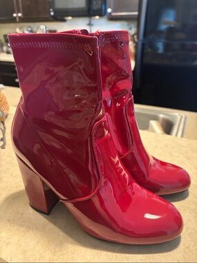 Steve Madden Red Patent Block Heel Ankle Boots